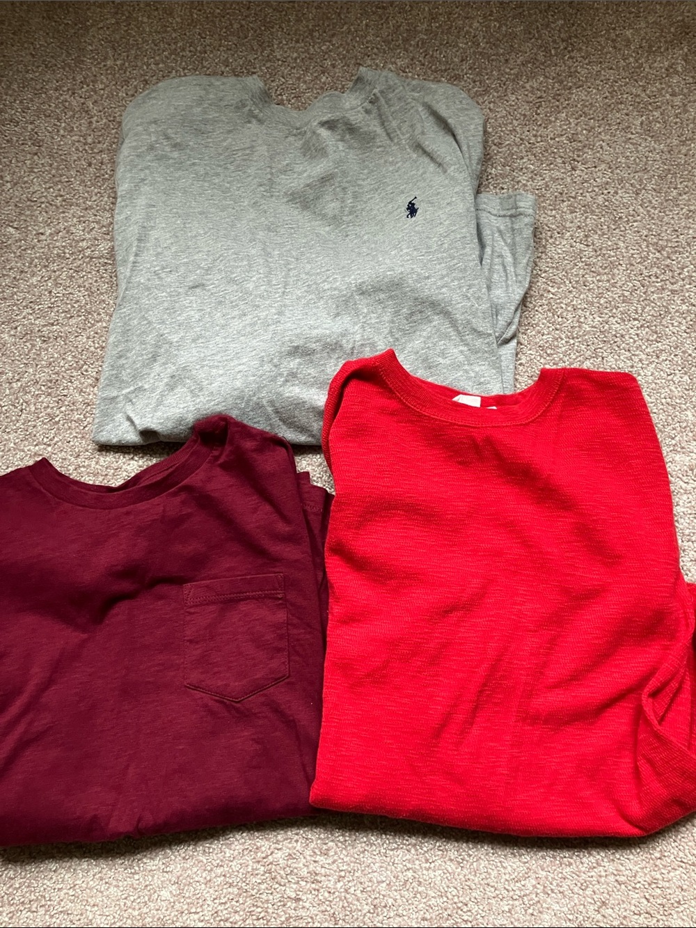 Ralph Lauren Light Gray shirt with Navy Pony - Plus Red & Maroon Gap long sleeve